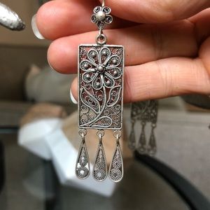 Intricate, sterling silver drop earrings